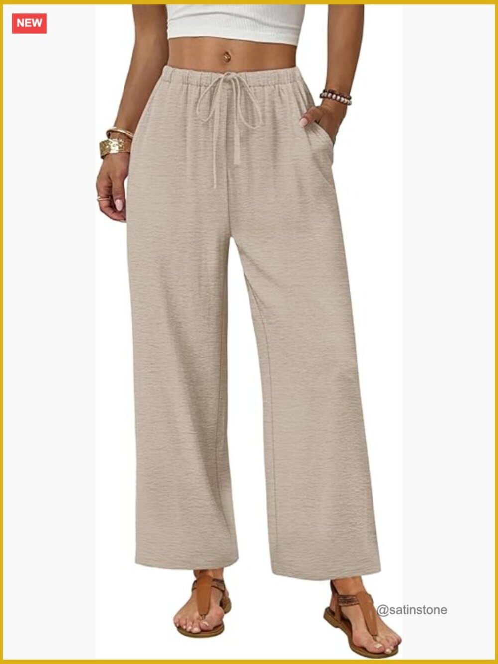 Wide Leg Palazzo Pants Drawstring Elastic Waist with Pockets Summer Casual